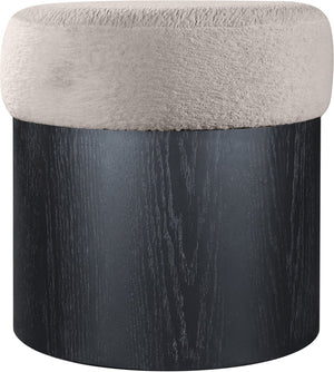 Meridian Furniture Nimes Plush Velour Fur Cylindrical Ottoman with Art Deco Base for Living Room Accent Seat Beige Style 2 22078Beige