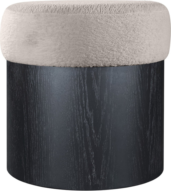 Meridian Furniture Nimes Plush Velour Fur Cylindrical Ottoman with Art Deco Base for Living Room Accent Seat Beige Style 2 22078Beige