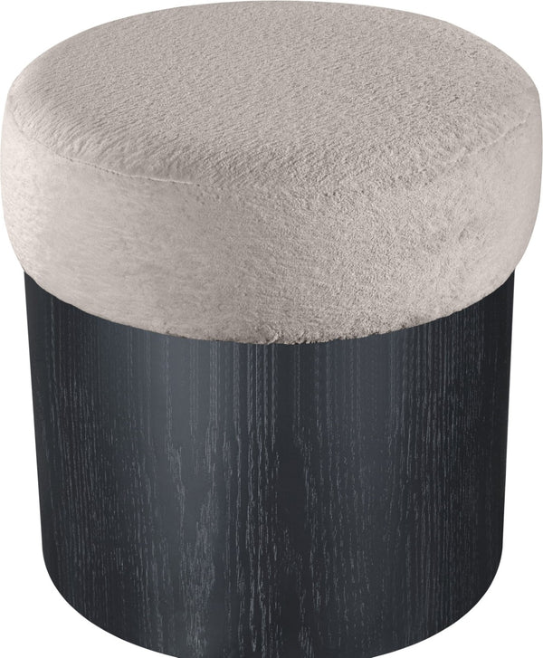 Meridian Furniture Nimes Plush Velour Fur Cylindrical Ottoman with Art Deco Base for Living Room Accent Seat Beige Style 2 22078Beige