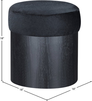 Meridian Furniture Nimes Plush Velour Fur Cylindrical Ottoman with Art Deco Base for Living Room Accent Seat Black Style 2 22078Black