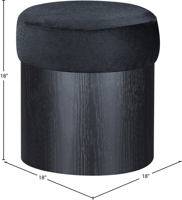 Meridian Furniture Nimes Plush Velour Fur Cylindrical Ottoman with Art Deco Base for Living Room Accent Seat Black Style 2 22078Black