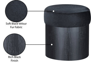 Meridian Furniture Nimes Plush Velour Fur Cylindrical Ottoman with Art Deco Base for Living Room Accent Seat Black Style 2 22078Black
