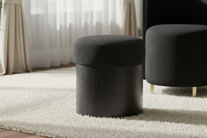 Meridian Furniture Nimes Plush Velour Fur Cylindrical Ottoman with Art Deco Base for Living Room Accent Seat Black Style 2 22078Black