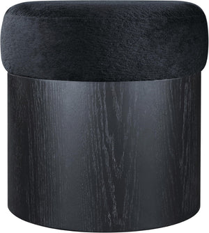 Meridian Furniture Nimes Plush Velour Fur Cylindrical Ottoman with Art Deco Base for Living Room Accent Seat Black Style 2 22078Black