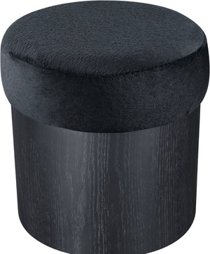 Meridian Furniture Nimes Plush Velour Fur Cylindrical Ottoman with Art Deco Base for Living Room Accent Seat Black Style 2 22078Black