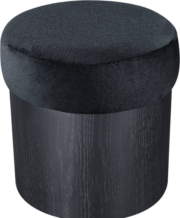 Meridian Furniture Nimes Plush Velour Fur Cylindrical Ottoman with Art Deco Base for Living Room Accent Seat Black Style 2 22078Black