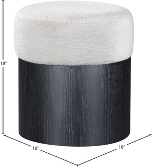 Meridian Furniture Nimes Plush Velour Fur Cylindrical Ottoman with Art Deco Base for Living Room Accent Seat Cream Style 2 22078Cream