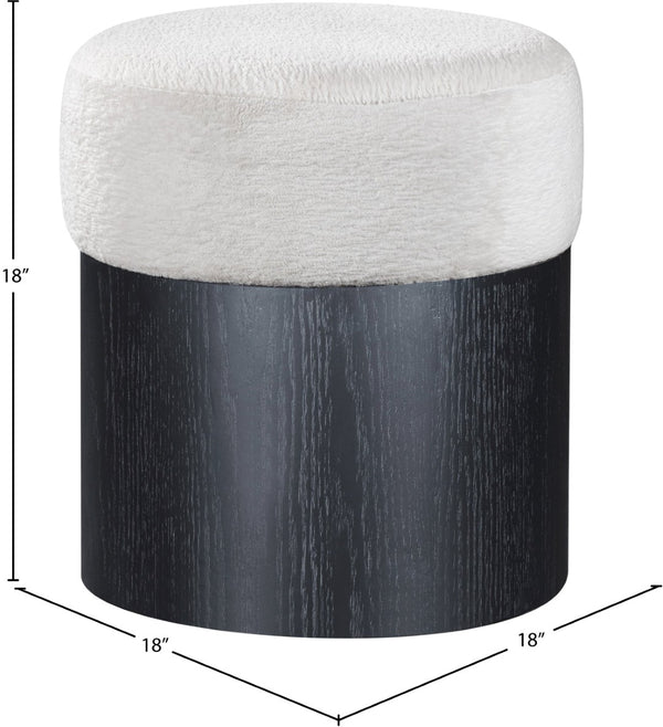 Meridian Furniture Nimes Plush Velour Fur Cylindrical Ottoman with Art Deco Base for Living Room Accent Seat Cream Style 2 22078Cream