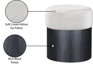Meridian Furniture Nimes Plush Velour Fur Cylindrical Ottoman with Art Deco Base for Living Room Accent Seat Cream Style 2 22078Cream