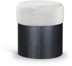 Meridian Furniture Nimes Plush Velour Fur Cylindrical Ottoman with Art Deco Base for Living Room Accent Seat Cream Style 2 22078Cream