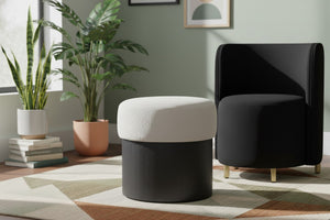 Meridian Furniture Nimes Plush Velour Fur Cylindrical Ottoman with Art Deco Base for Living Room Accent Seat Cream Style 2 22078Cream