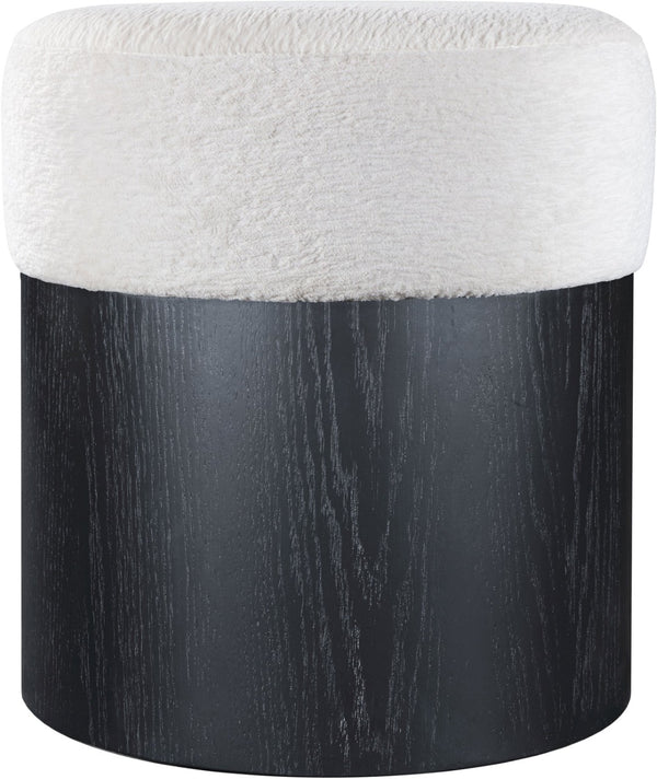 Meridian Furniture Nimes Plush Velour Fur Cylindrical Ottoman with Art Deco Base for Living Room Accent Seat Cream Style 2 22078Cream