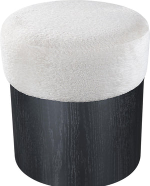 Meridian Furniture Nimes Plush Velour Fur Cylindrical Ottoman with Art Deco Base for Living Room Accent Seat Cream Style 2 22078Cream