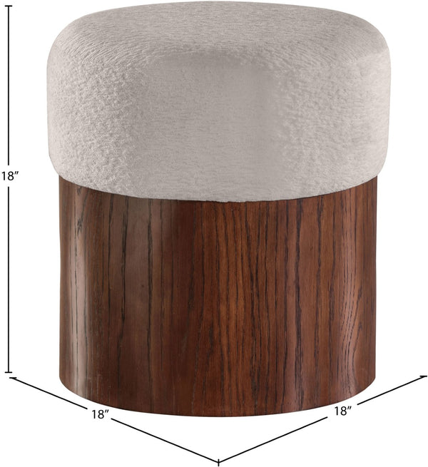 Meridian Furniture Nimes Plush Velour Fur Cylindrical Ottoman with Art Deco Base for Living Room Accent Seat Beige Style 3 22079Beige