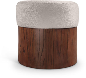Meridian Furniture Nimes Plush Velour Fur Cylindrical Ottoman with Art Deco Base for Living Room Accent Seat Beige Style 3 22079Beige