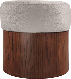 Meridian Furniture Nimes Plush Velour Fur Cylindrical Ottoman with Art Deco Base for Living Room Accent Seat Beige Style 3 22079Beige