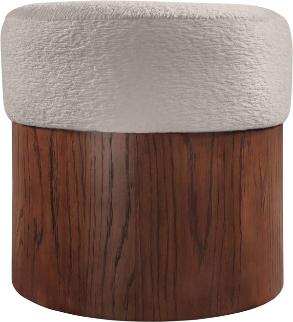 Meridian Furniture Nimes Plush Velour Fur Cylindrical Ottoman with Art Deco Base for Living Room Accent Seat Beige Style 3 22079Beige