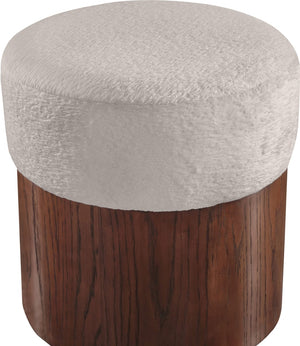 Meridian Furniture Nimes Plush Velour Fur Cylindrical Ottoman with Art Deco Base for Living Room Accent Seat Beige Style 3 22079Beige