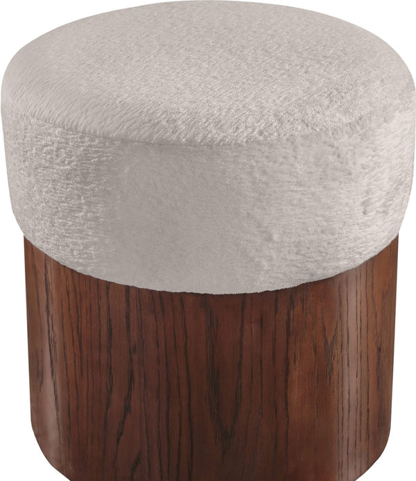 Meridian Furniture Nimes Plush Velour Fur Cylindrical Ottoman with Art Deco Base for Living Room Accent Seat Beige Style 3 22079Beige