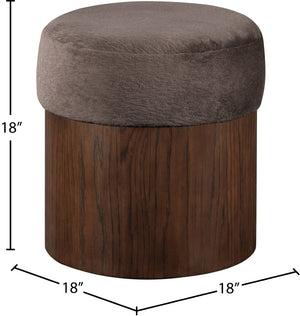 Meridian Furniture Nimes Plush Velour Fur Cylindrical Ottoman with Art Deco Base for Living Room Accent Seat Brown Style 3 22079Brown
