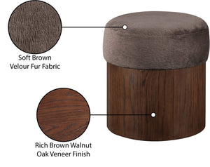 Meridian Furniture Nimes Plush Velour Fur Cylindrical Ottoman with Art Deco Base for Living Room Accent Seat Brown Style 3 22079Brown