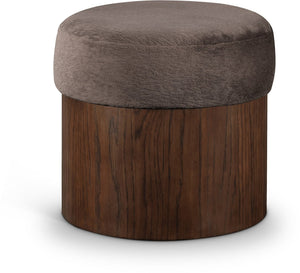 Meridian Furniture Nimes Plush Velour Fur Cylindrical Ottoman with Art Deco Base for Living Room Accent Seat Brown Style 3 22079Brown