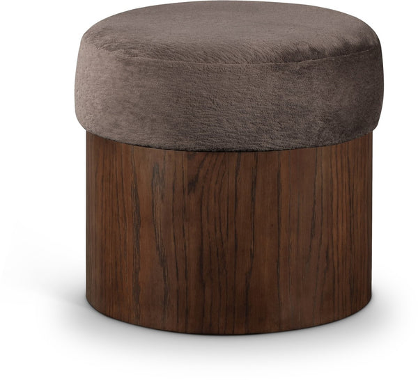 Meridian Furniture Nimes Plush Velour Fur Cylindrical Ottoman with Art Deco Base for Living Room Accent Seat Brown Style 3 22079Brown