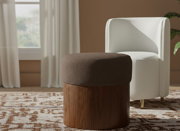 Meridian Furniture Nimes Plush Velour Fur Cylindrical Ottoman with Art Deco Base for Living Room Accent Seat Brown Style 3 22079Brown