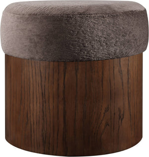 Meridian Furniture Nimes Plush Velour Fur Cylindrical Ottoman with Art Deco Base for Living Room Accent Seat Brown Style 3 22079Brown