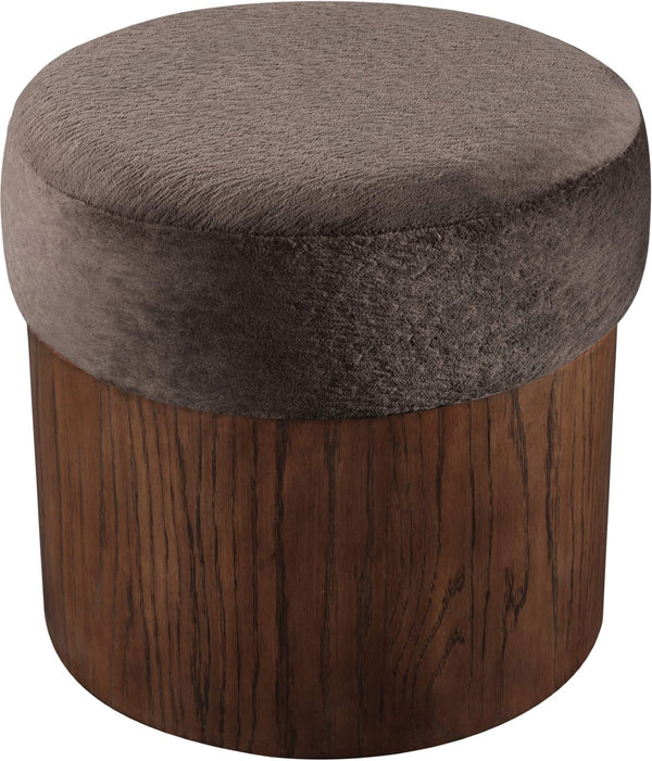 Meridian Furniture Nimes Plush Velour Fur Cylindrical Ottoman with Art Deco Base for Living Room Accent Seat Brown Style 3 22079Brown