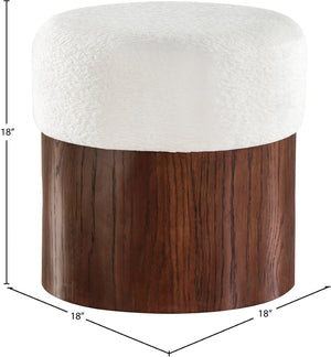 Meridian Furniture Nimes Plush Velour Fur Cylindrical Ottoman with Art Deco Base for Living Room Accent Seat Cream Style 3 22079Cream