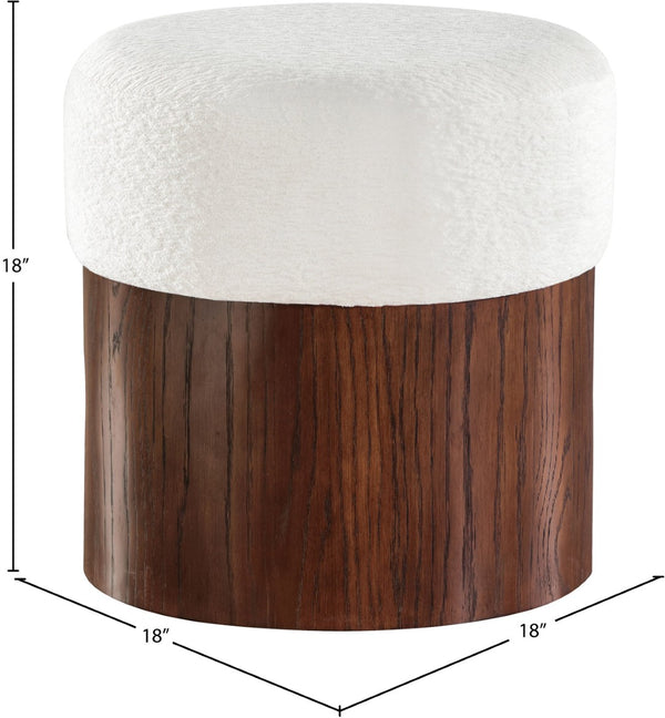Meridian Furniture Nimes Plush Velour Fur Cylindrical Ottoman with Art Deco Base for Living Room Accent Seat Cream Style 3 22079Cream