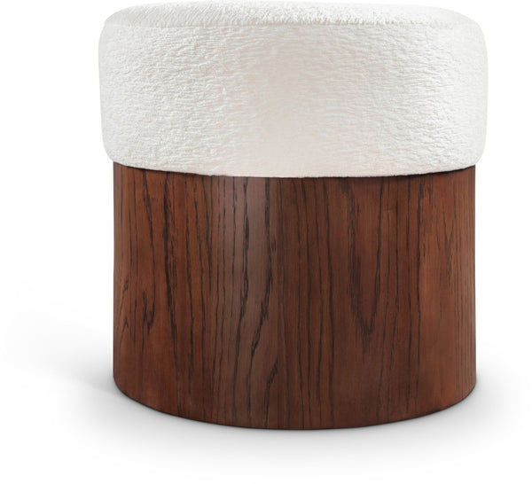 Meridian Furniture Nimes Plush Velour Fur Cylindrical Ottoman with Art Deco Base for Living Room Accent Seat Cream Style 3 22079Cream