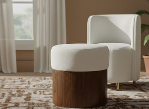 Meridian Furniture Nimes Plush Velour Fur Cylindrical Ottoman with Art Deco Base for Living Room Accent Seat Cream Style 3 22079Cream