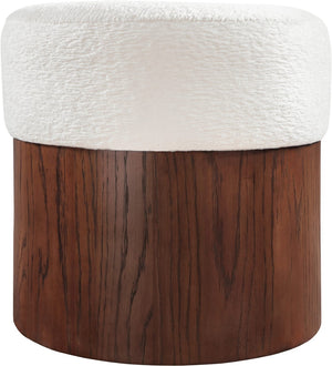 Meridian Furniture Nimes Plush Velour Fur Cylindrical Ottoman with Art Deco Base for Living Room Accent Seat Cream Style 3 22079Cream