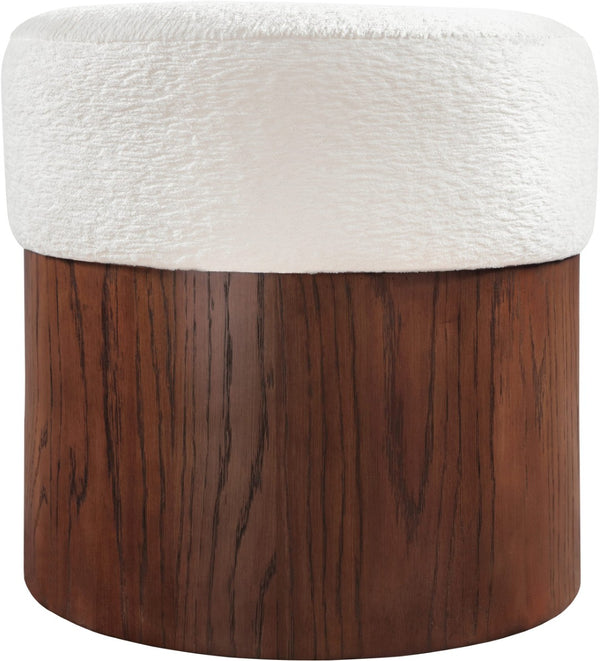 Meridian Furniture Nimes Plush Velour Fur Cylindrical Ottoman with Art Deco Base for Living Room Accent Seat Cream Style 3 22079Cream