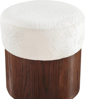 Meridian Furniture Nimes Plush Velour Fur Cylindrical Ottoman with Art Deco Base for Living Room Accent Seat Cream Style 3 22079Cream