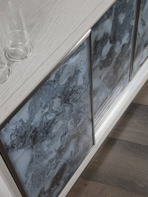 Lexington Artistica Home Metaphor Media Console - Contemporary White Oak Design With Églomisé Panels And Adjustable Shelves Light Gray Wood 2208-907