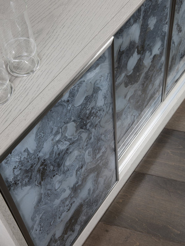 Lexington Artistica Home Metaphor Media Console - Contemporary White Oak Design With Églomisé Panels And Adjustable Shelves Light Gray Wood 2208-907