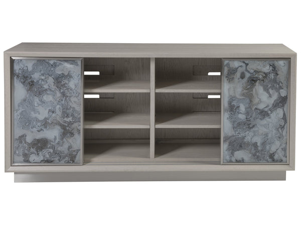 Lexington Artistica Home Metaphor Media Console - Contemporary White Oak Design With Églomisé Panels And Adjustable Shelves Light Gray Wood 2208-907