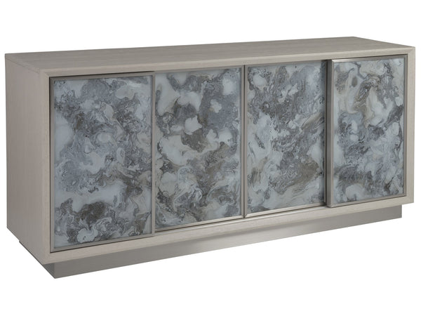 Lexington Artistica Home Metaphor Media Console - Contemporary White Oak Design With Églomisé Panels And Adjustable Shelves Light Gray Wood 2208-907