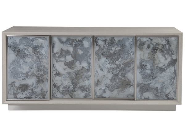 Lexington Artistica Home Metaphor Media Console - Contemporary White Oak Design With Églomisé Panels And Adjustable Shelves Light Gray Wood 2208-907