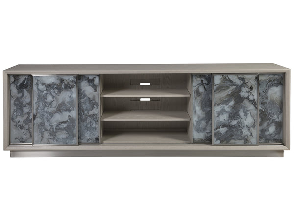 Lexington Artistica Home Metaphor Media Console - Contemporary White Oak Design With Églomisé Panels And Adjustable Shelves Light Gray Wood 2208-908