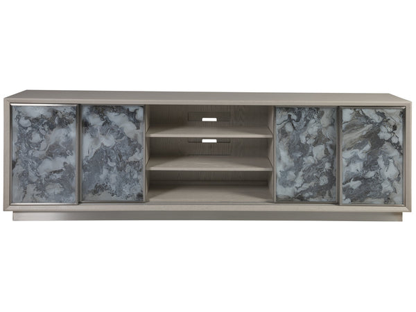 Lexington Artistica Home Metaphor Media Console - Contemporary White Oak Design With Églomisé Panels And Adjustable Shelves Light Gray Wood 2208-908