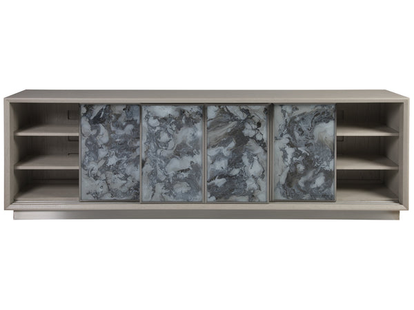 Lexington Artistica Home Metaphor Media Console - Contemporary White Oak Design With Églomisé Panels And Adjustable Shelves Light Gray Wood 2208-908