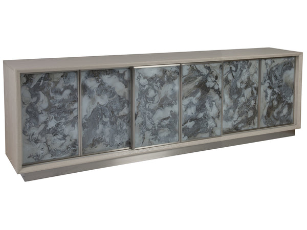 Lexington Artistica Home Metaphor Media Console - Contemporary White Oak Design With Églomisé Panels And Adjustable Shelves Light Gray Wood 2208-908