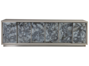 Lexington Artistica Home Metaphor Media Console - Contemporary White Oak Design With Églomisé Panels And Adjustable Shelves Light Gray Wood 2208-908