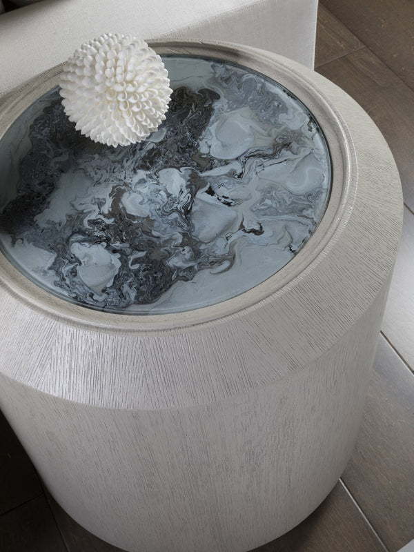 Lexington Artistica Home Metaphor Round End Table - Unique Chamfered Drum Design With Églomisé Top For Contemporary Spaces Light Gray Wood 2208-955c