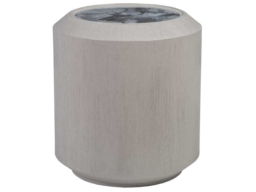 Lexington Artistica Home Metaphor Round End Table - Unique Chamfered Drum Design With Églomisé Top For Contemporary Spaces Light Gray Wood 2208-955c