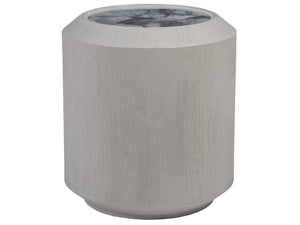 Lexington Artistica Home Metaphor Round End Table - Unique Chamfered Drum Design With Églomisé Top For Contemporary Spaces Light Gray Wood 2208-955c